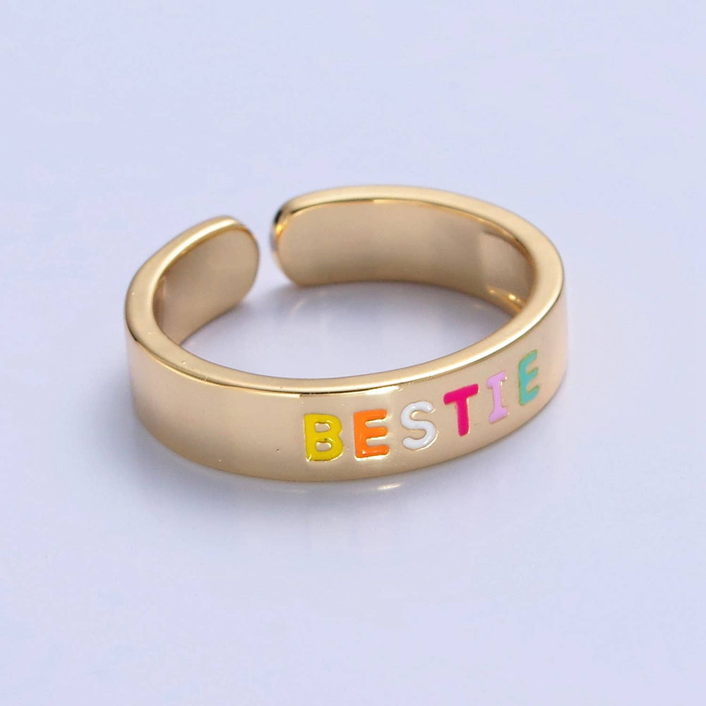 Multicolor Bestie Writing Enamel Gold Adjustable Open Ring - Mostly K-pop