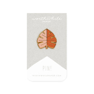 Blush & Orange Monstera Leaf Enamel Pin - Mostly K-pop