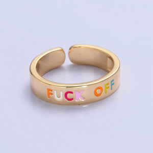 Y2K F*ck Off Colorful Writings Gold Round Adjustable Ring - Mostly K-pop